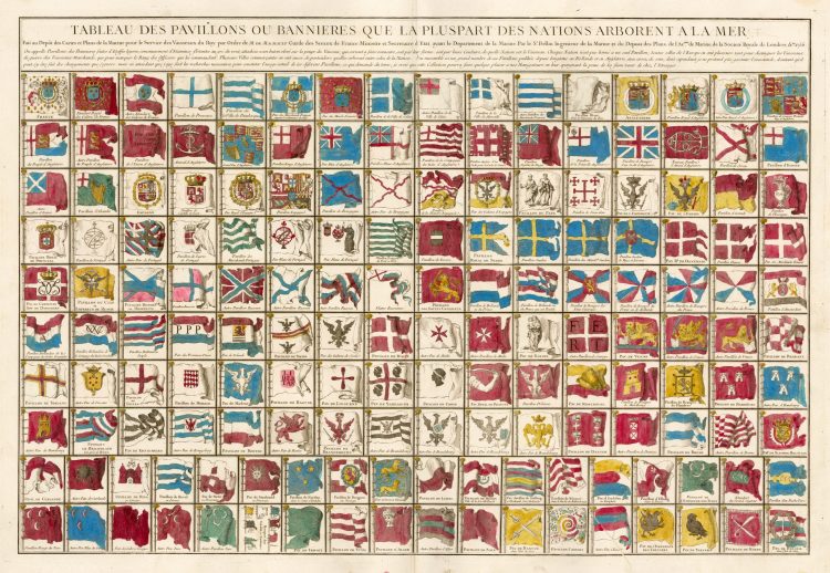 Tableau des pavillons ou Bannières que les vaisseaux des tout les nations arborent sur le mers 1765