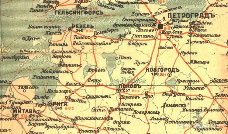 карта почтовых сообщений Российской империи 1917 года