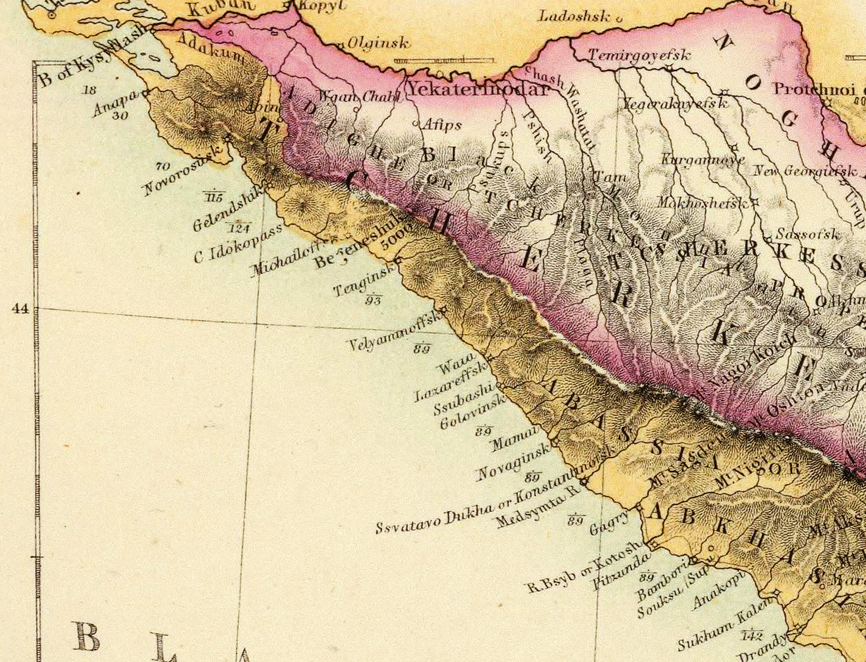 Фрагмент Черноморского побережья Кавказ английская карта 1859 г.