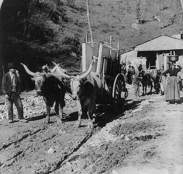 Marmor-Transport. Carrara. Italien, 1902.
