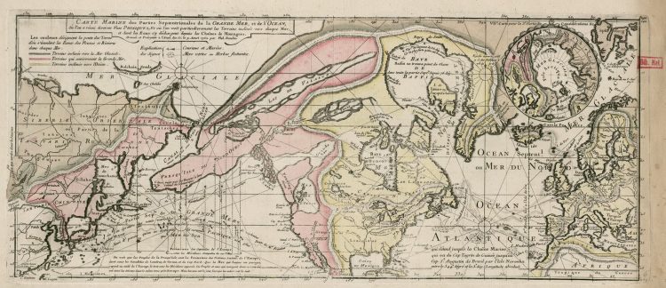Карта. Сдвиг полюсов. Карта 1757 Северная Америка и Берингов пролив