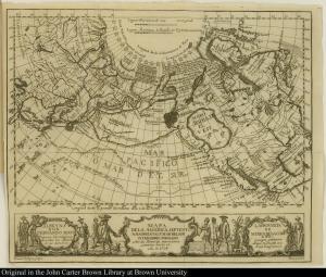 Карта. Сдвиг полюсов. Море на севверо-западе США 1753