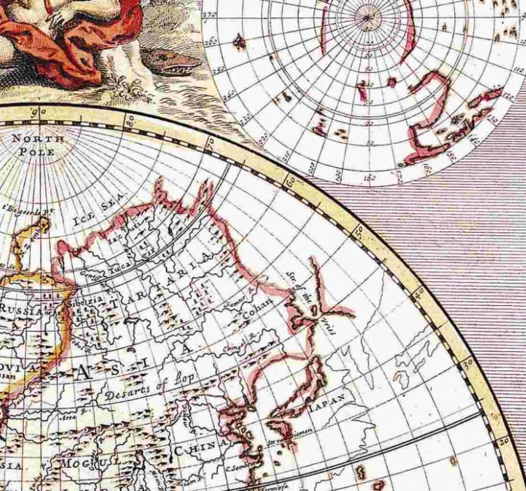 Фрагмент Новой карта мира Джона Сенекса. 1720г. Колыма и Чукотка на дне океана.