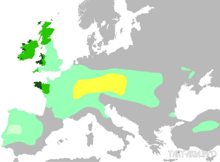 Современная карта распространения кельтов ранее и сейчас. 