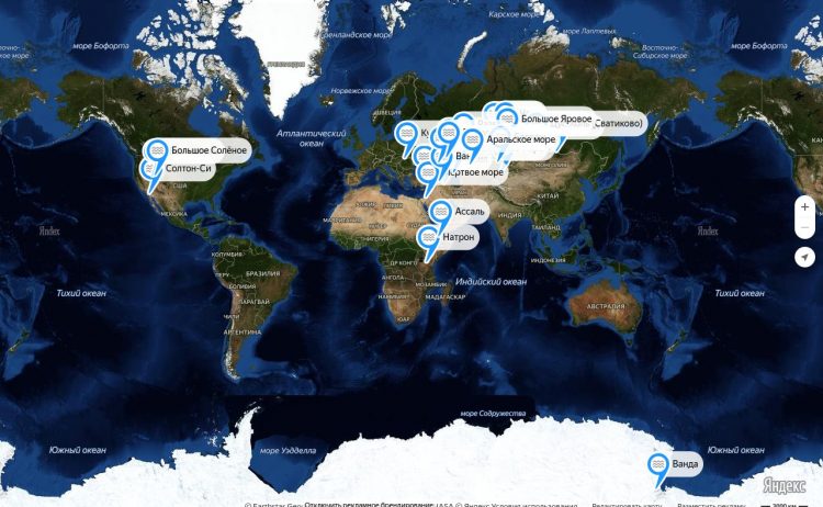 Карта солёных озёр по всему миру